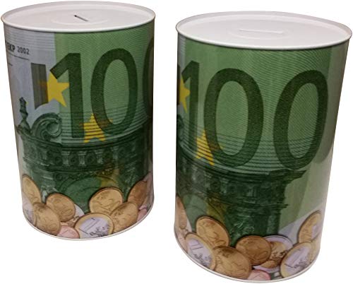 GW Handels UG 2er Set XXL Spardose 100 Euro Blechdose Metall Spardose 12 cm x 16 cm Sparschwein Geburtstag Cover