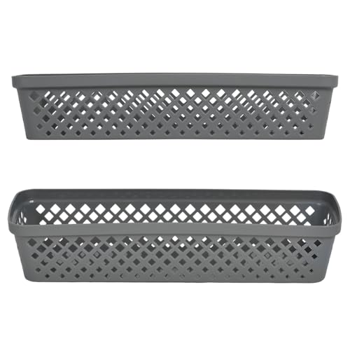Image of Glad Plastic Storage Basket Set - Multipurpose Drawer Trays, Kitchen Pantry Containers, and Bathroom Bins - Narrow Organizers, Grey, 6 Count (Pack of 4)