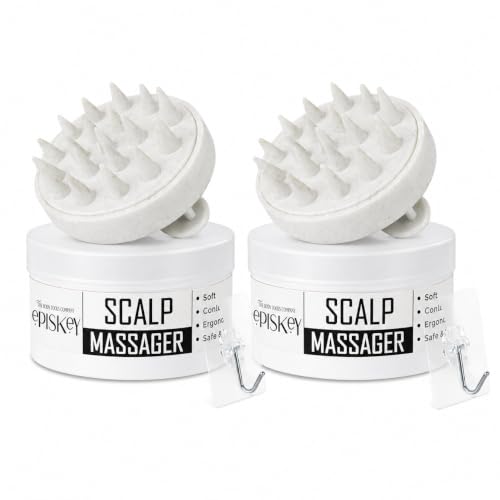 Image of Episkey Scalp Massager Shampoo Brush for Hair Wash Anti-Dandruff Silicone Scalp Scrubber with Soft Bristles | Deep Clean, Exfoliation & Hair Growth Ayurvedic Head Massage Brush for Men&Women (JWHITE) (2 PACK)