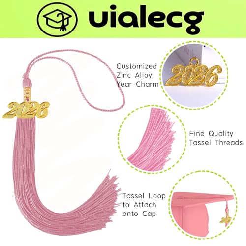 Image of Graduation Tassel 2026 for Grad Cap,Pink Tassel with Gold Charm