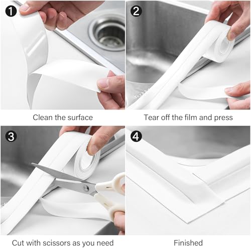 Image of 3 Rolls 1.5 Inch Caulk Tape Self Adhesive Toilet Caulking Strip Bathroom Sealing Caulk Strip Peel and Stick Bathtub Caulking Tape, 10.5 Feet Each Roll (White)