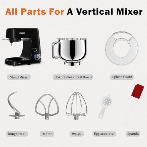 Batidora Amasadora Homlee,2000W Amasadora de Pan, 7.2L Robot de Cocina Batidora Multifunción,Bajo Ruido Amasadora Reposteria Varillas y Protección Para Salpicaduras 6 Velocidades(Negro) - imagen 6