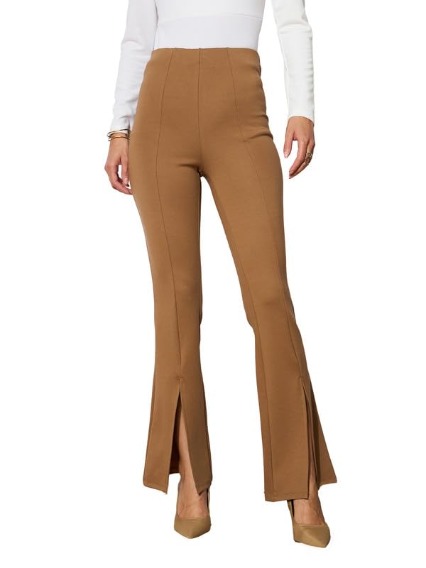 Image of Black Front Slit 4-Way Stretch Slim Pants