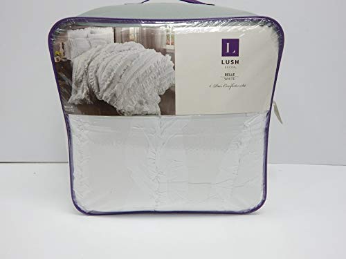 Lush Decor Belle 4 Piece Ruffled Vintage Chic Style Bed Skirt And 2 Pillow Shams, King, White #TOP2