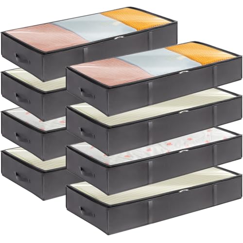 Lifewit 95L 8 Pack Under Bed Storage Containers, Large Capacity Blanket Storage Bags with Reinforced Handle, Organization and Storage for Comforters, Sheets, Clothes, Bedroom, College Dorm, Grey