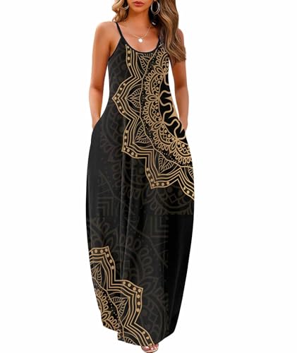 Image of Wolddress Womens Maxi Dress with Pockets 2026 Casual Strap Plus Size Loose Plain Long Office Summer Beach Travel Dresses S-5X