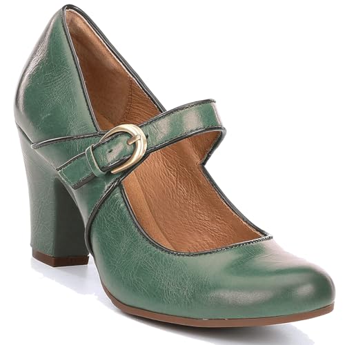 Image of SHODENSE Women Vintage Chunky High Heel Mary Jane Shoes Round Closed Toe Ankle Strap Dress Sandals 3 inch Block Heels Mary Jane Lolita Pumps Two-Toned Patchwork Buckle Office Lady Wedding Retro 4-11 M US