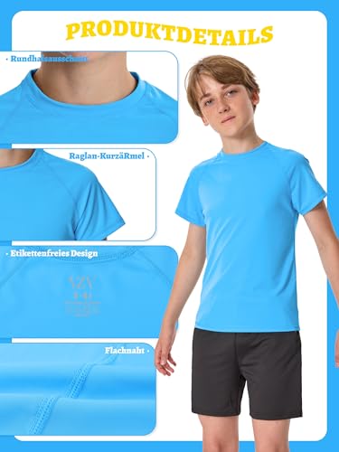 Jungen UV Shirt Rashguard UPF 50+ Schwimmshirt Kinder Badeshirt Rundkragen Bademode Trocknend (Himmelblau,10-12 Jahre)
