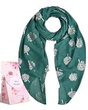 Heekpek Bufanda Pañuelo Cuello Mujer Elegante de Seda Fular Estampado Hoja Plata Apto para Cuatro Estaciones