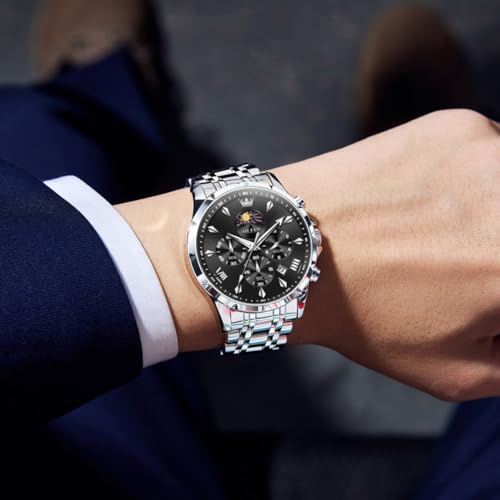 Image of OLEVS Watches for Men Analog Quartz Original Branded Mens Watch Chronograph Stainless Steel Chain 3ATM Waterproof Wrist Watch for Men