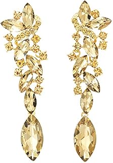 Art Deco Wedding Bridal Party Rhinestone Marquise Cluster Chandelier Long Dangle Statement Earrings