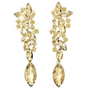 Champagne Art Deco Prom Strass Marquise Cluster Kroonluchter Lange Dangle Gold Statement Oorbellen