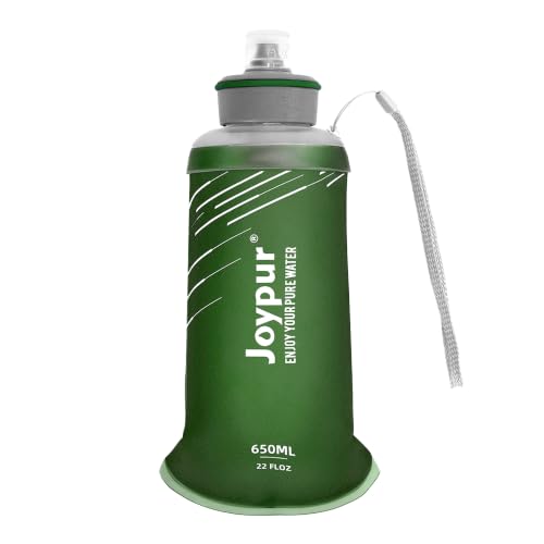 joypur Botella Plegable de 650 ml con Filtro de 0.01µm, Filtro de Agua Portátil de 5000 Litros para Acampar y Senderismo, Purificador Personal de 100g Ultraligero para Mochila y Viajes, Verde
