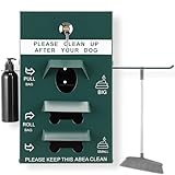 Qinyoung Dog Waste Station with Hand Sanitizer Bottle Galvanized Steel Outdoor Pet Waste Bin Dispenser Reflective Sign Pet Waste Station Rust Proof Dog Waste System for Backyard Commercial Park
