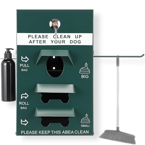 Qinyoung Dog Waste Station with Hand Sanitizer Bottle Galvanized Steel Outdoor Pet Waste Bin Dispenser Reflective Sign Pet Waste Station Rust Proof Dog Waste System for Backyard Commercial Park