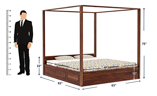 Image of Solid Sheesham Wood Queen Size Poster Bed Hydraulic Storage for Bed Room Living Room Home Wooden Double Bed Palang Solid Wood Bedroom Furniture for Hotel (Honey Finish)
