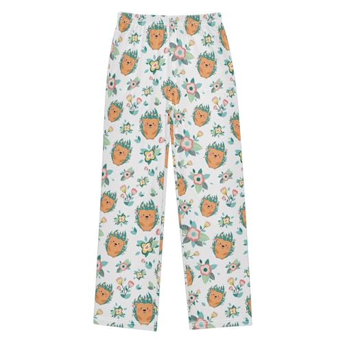 ZZXXB Spring Hedgehog Flowers Boys Long Pants Soft Trousers Elastic Waist Kids Lounge Bottoms with Pockets S-XL