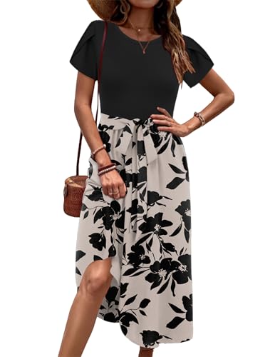 Zeagoo Womens Midi Dress Summer Short Sleeve Dress with Pockets 2025 Casual Floral T-Shirt Dress Flowy Beach Sundress2