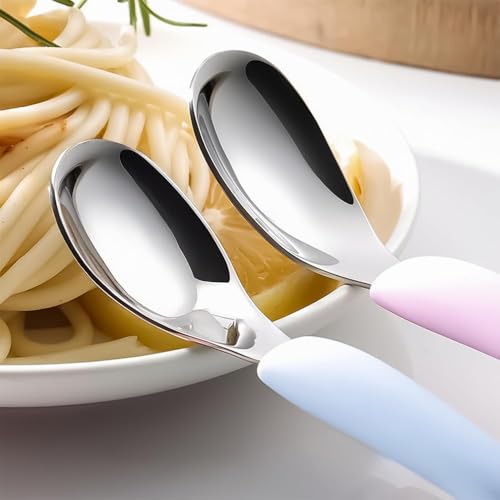Image of Baby Spoon and Fork Set, Blue and Pink Silicone Toddler Cutlery Set with Dinosaur Case, 2 Pc, Self Feeding Utensils for Baby Meals School and Travel, Mealtime Essential