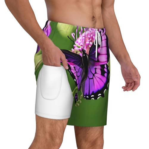 Purple Butterfly Men's Soft Double Swim Shorts, Lounge Swiming Shorts Pants Breathable Summer3