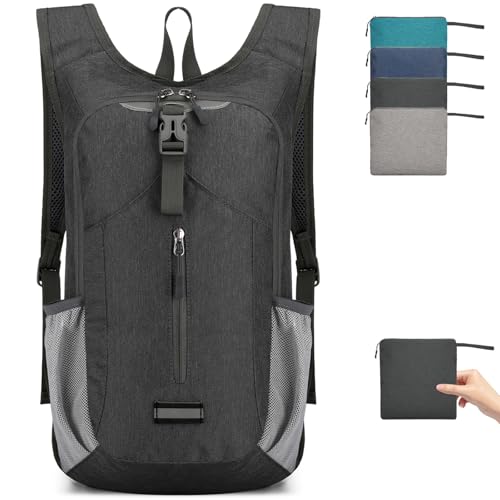 BiYiYun Mochila de senderismo ligera y plegable de 20 litros para mujeres y hombres, mochilas pequeñas plegables para viajes, camping, Negro -, S, Senderismo