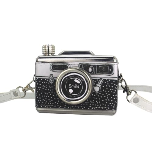Aymzbd de de aço Inoxidável, Mini Formato de Câmera à Prova de Vazamento com Alça, de álcool para Viagens, Mochila, Festa Ao Ar Livre, Preto, Tamanho real