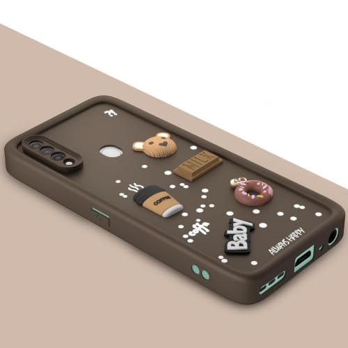 Image of Bintage Cute Fun Taddy Cartoon 3D Ball Bear Milk Donut Coffee Cup Silicon Case Full Body & Camera Protection Back Cover Compatible for Vivo U20 - Brown