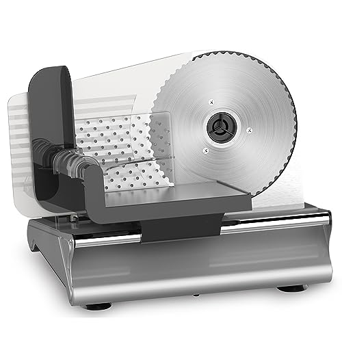 Electric Meat Slicer, 200W Deli Food Slicer Machine for Home with Adjustable Thickness - Removable Stainless Steel Blades for Ham, Cheese, Bread