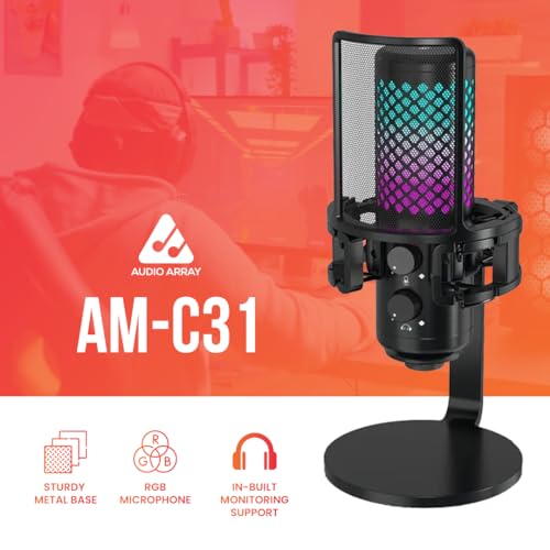 Image of Audio Array AM-C31 USB Plug & Play Condenser Microphone Kit | Pop-Filter & Metallic Base | 3.5 mm No Latency Monitoring, Volume Control & Mute Button | for PC /Mobile, Gaming, Podcasting & Streaming