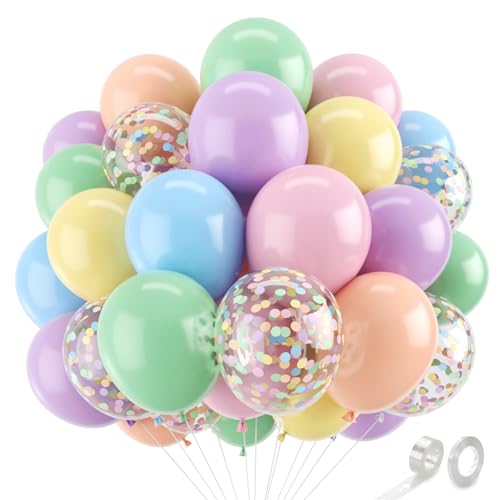 Image of Zesliwy Pastel Balloons Set, 50pcs 12inch Pastel Rainbow Balloon Pink Orange Yellow Balloon and Green Blue Purple Balloons with Colorful Confetti Balloon for Birthday Easter Bridal Shower Party Decor