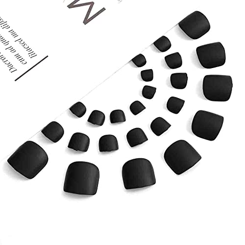 Outyua Black Square Fake Toenails Short Matte Press On Toe Nails Acrylic False Toes Nails With Designs Artificial Summer Beach Full Cover Toenail For Women And Girls 24Pcs (Black) #TOP5