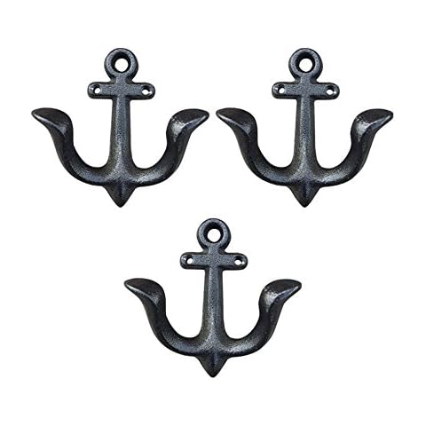 Facaler Nautical Anchor Design Wall Hooks Vintage Rustic Cast Iron Coat Hooks Rack Decorative Wall Mounted Antique Hanger (3 Pack) Cover