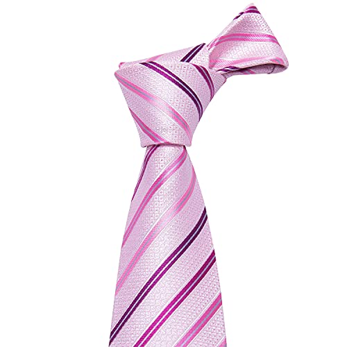 Yohowa Pink Necktie Men Silk Striped Ties Pocket Square Cufflinks Set For Wedding Party Tuxedo Gift Box #TOP4