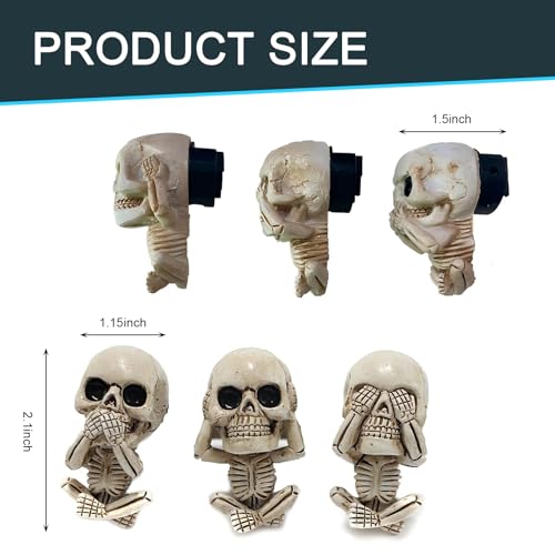 DYEKNEE 3 PCS Car Air Conditioning Vent Decoration Ornaments, 1.15\" x 1.5\" x 2.1\" Three Kinds of Skeleton-Shaped Resin Halloween Festival Atmosphere Clips, Personalized Accessories (White)