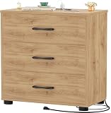 Aheaplus Night Stand with Charger Station, 21.7'' Wider Nightstands with 3 Wooden Drawers, Large Bedside Table, Modern Tall End Side Table, Nightstand for Bedroom, Natural Oak1