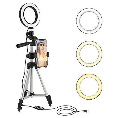5.7" Ring Light with Tripod Stand and Cell Phone Holder, Mini LED Camera