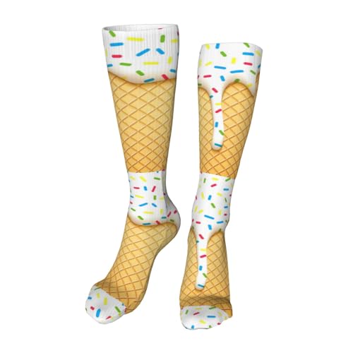 Salelf White Ice Cream Womens Thigh High Socks Warm Knee