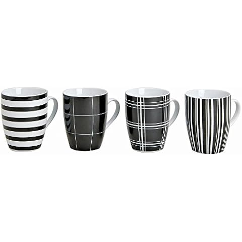 Mugs, 10 cm, Diameter 8 cm, 300 ml, Set of 4 Coffee Cups in Black and White Striped and Checked, Coffee Mugs, Set of 4 Cover