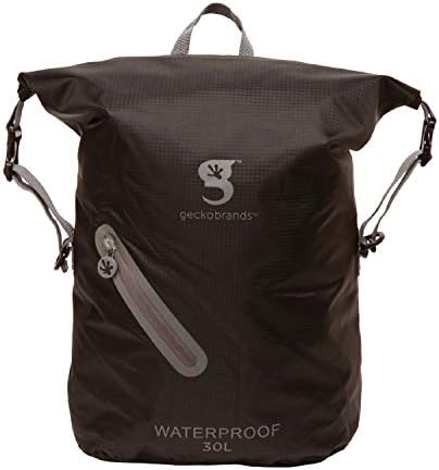 geckobrands Lightweight 30L Waterproof Backpack, Black/Grey - Watertight Backpack for Hiking and Light Water Activities