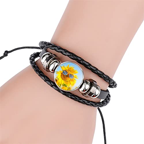 Meceta Adjustable Sunflower Braided Leather Bracelet - Cute Bangle Bracelets Jewelry For Women, The Best Gifts For Women(Blue) #TOP3