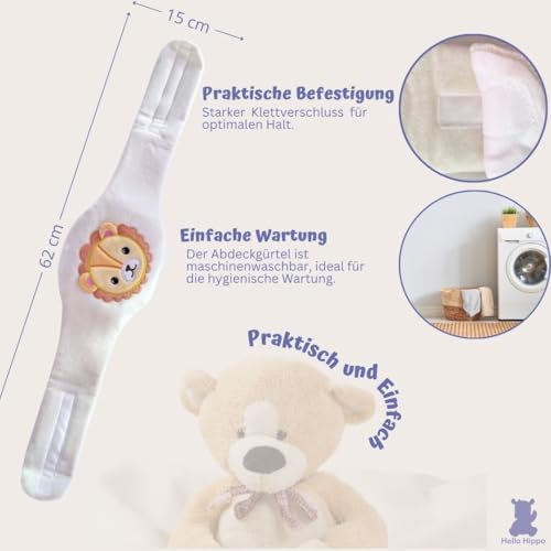 Hello Hippo – Baby Wärmegürtel aus Kirschkernen – Kirschkernkissen für Babys & Neugeborene – Gegen Koliken & Bauchschmerzen – Mikrowelle oder Ofen, Hipoallergen & Waschbar (Löwe)