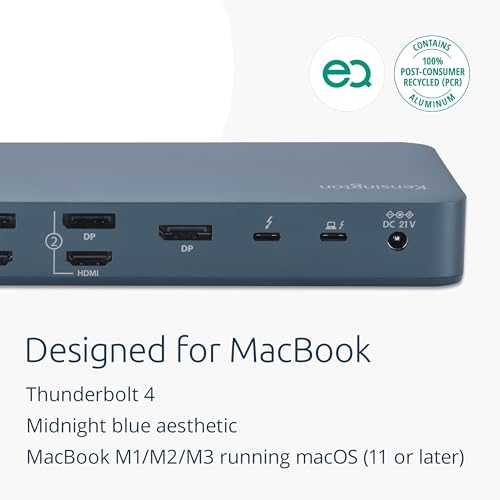 Kensington SD5900T DisplayLink Docking Station Thunderbolt 4, Quad 4K for MacBook Pro/Air M1/M2/M3/M4 with Pro and Max Chipsets, 100W PD, HDMI/DP/TB4, SD/Micro SD Card Slots - Midnight Blue (K35232NA) by Kensington - Image 5