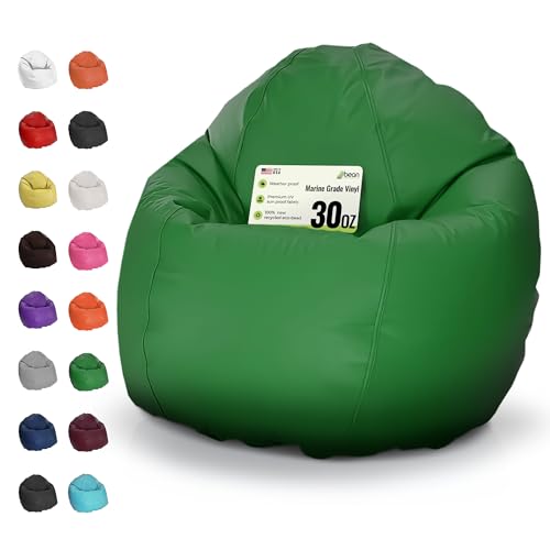 Bean Products Waterproof Large Vinyl Marine Grade Boat Bean Bag Chair | Filled w/Polystyrene Beads & CertiPUR Foam | Made in USA | 36”W, 36”L, 40”H | 20lb | 2 Sizes | Adults, Teens & Kids | Green
