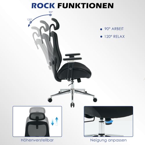 Silla de oficina ergonómica con capacidad de carga de 230 kg para personas altas, silla giratoria de malla de altura ajustable con reposabrazos 4D, soporte lumbar, para oficina en casa y