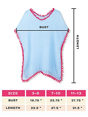 Moss Rose Girl's Swim Cover Up Beach Swimwear Swimsuit Wraps Coverup With Pom Pom Trim Blue 7-10Y #TOP4