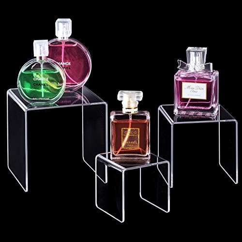 LileZbox Acrylic Display Riser Stand,Clear Showcase for Cake Candy and Jewelry 3'' 4'' 5''(2 Sets)