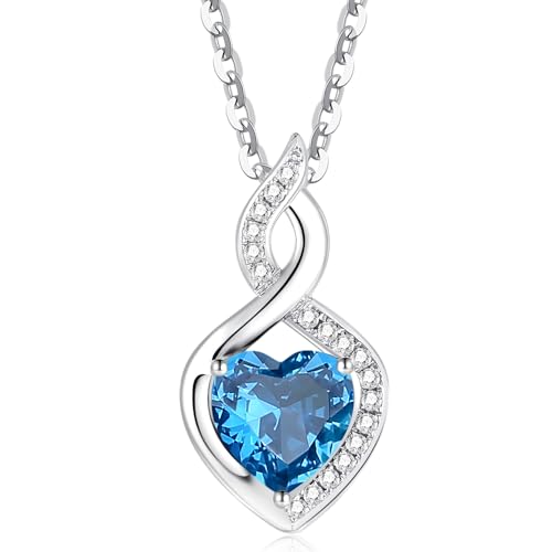 FANCIME Blue Topaz Necklace 14K Solid...