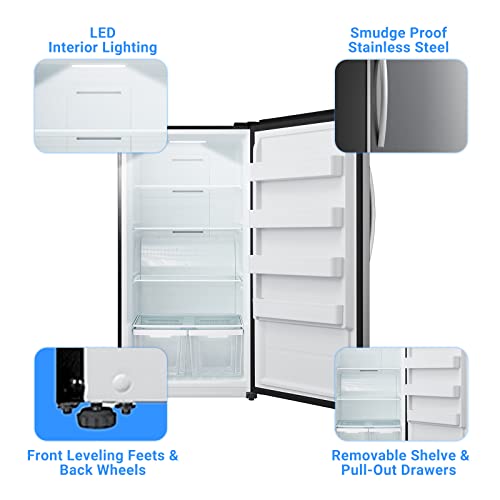 Smad 17 Cu.ft. Upright Freezer, Convertible Refrigerator Freezer With Led Control Panel, Door Ajar Alarm, Stand Up Frost Free Freezer For Garage, Kitchen, Home, Office, Smudge Proof Stainless Steel #TOP3