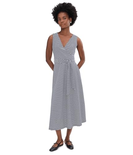 Pact Womens Fit-and-Flare Easy V-Neck Dress Hudson Stripe Navy Blue XS One Size at Amazon Women's Clothing store