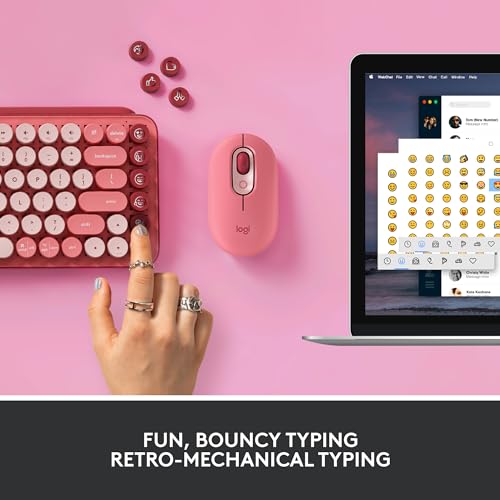 Image of Logitech POP Keys + POP Mouse - Wireless Keyboard and Bluetooth Mouse Combo with Typewriter-Style Mechanical Keys, Emoji Features, Cute Compact Design - Heartbreaker Rose